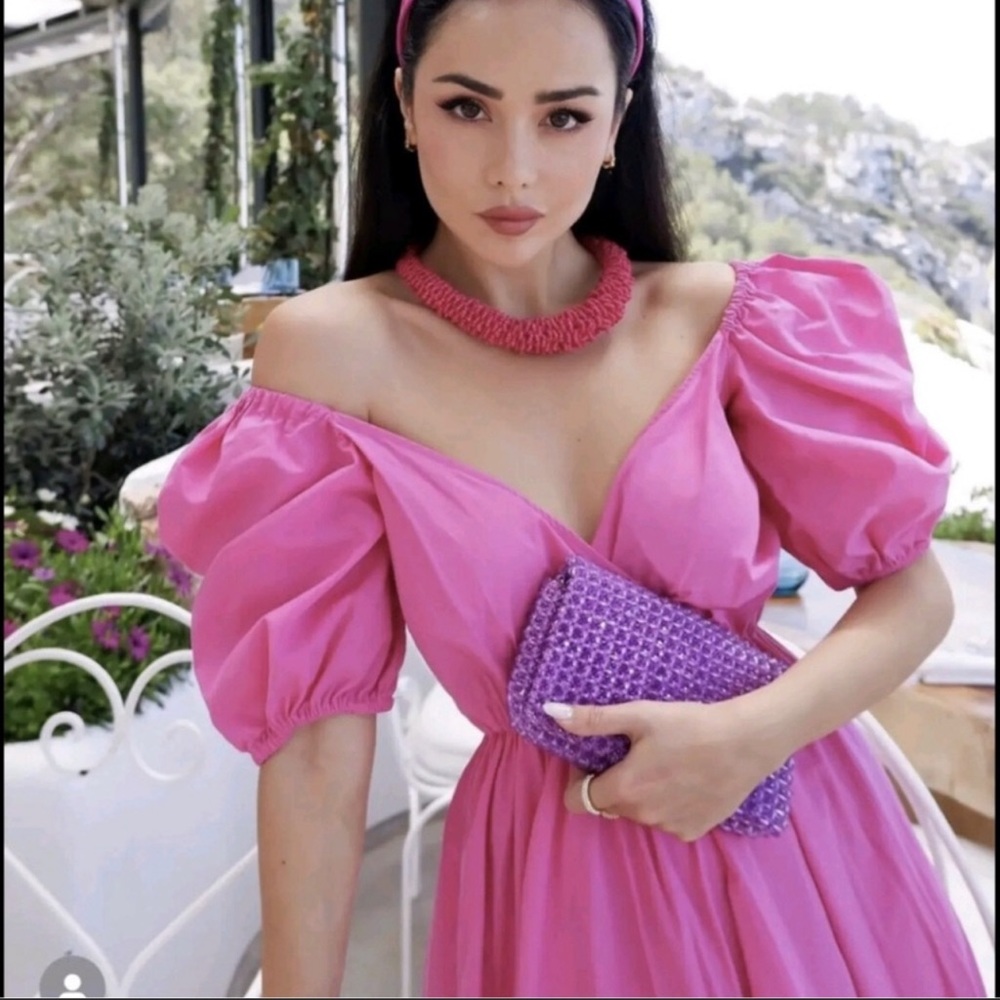 Zara Pink Puff Sleeve Maxi Dress - Picture 4 of 8